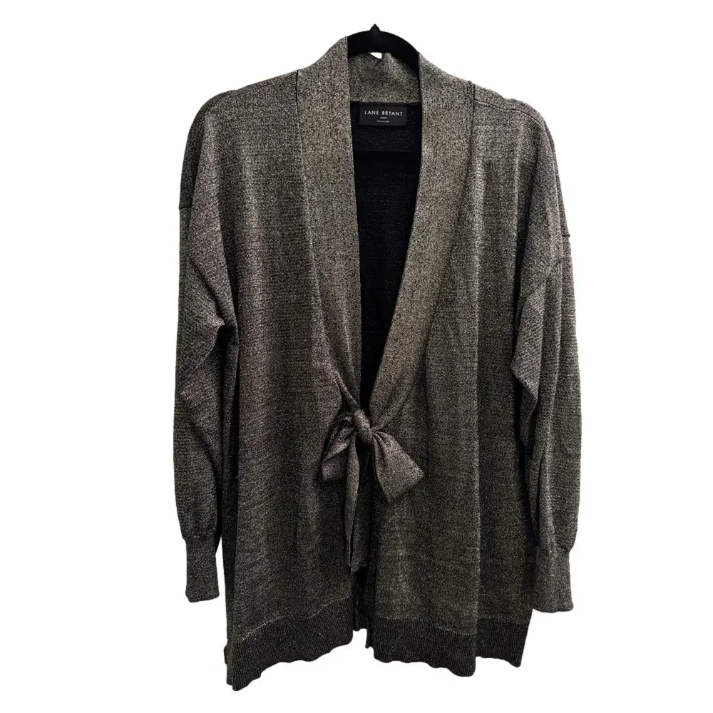 LANE BRYANT Grey Silver Classic Tie-Front Shine Sparkle Cardigan 18/20 2X